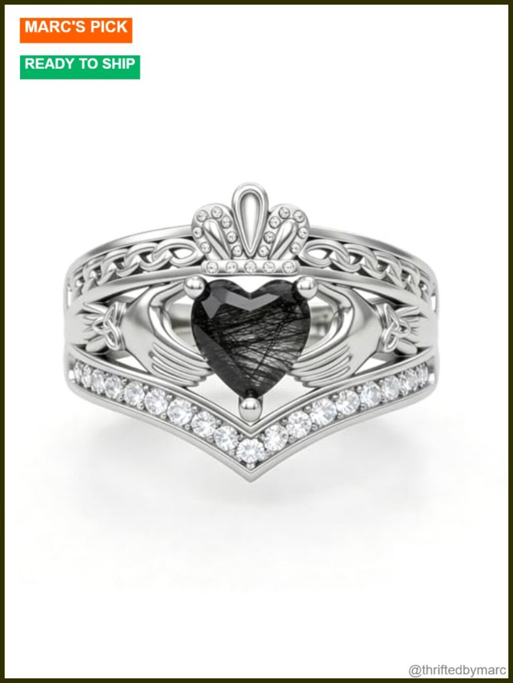 925 Sterling Silver Claddagh Ring Statement Wedding Promise Size 9